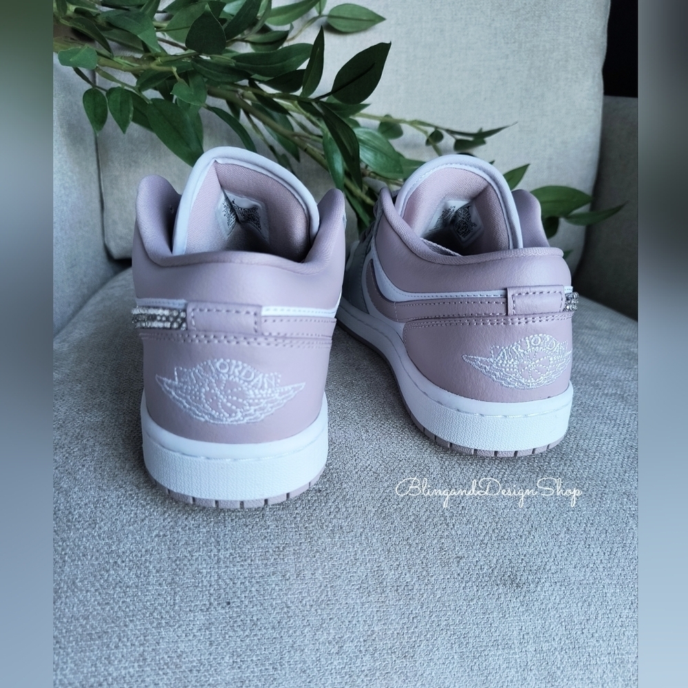 Women's Air Jordan 1 Low Customized Bling Sneakers Shoes Particle Rose Pink - Picture 7 of 9